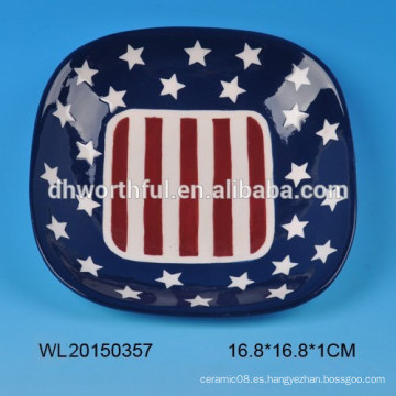 Antiqued serie de la bandera americana plato de plato de cerámica